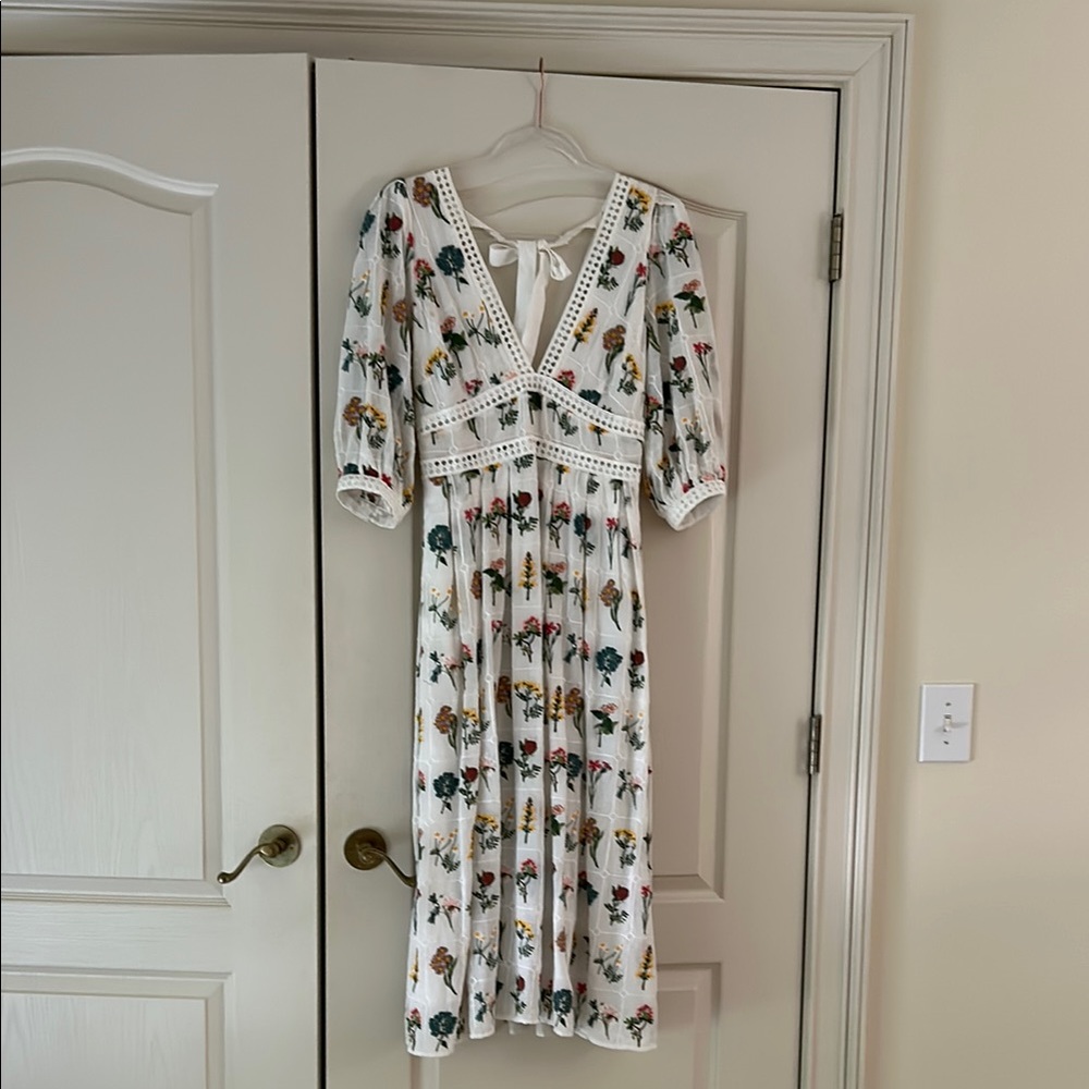 Anthropologie White Midi Sundress with Plunge Neckline
